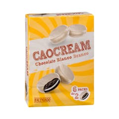 Galletas de cacao Caocream bañadas de chocolate blanco Hacendado rellenas de crema