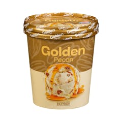 Helado golden pecan Hacendado sabor vainilla con trozos de nueces de pecán, salsa dulce de arce y caramelo