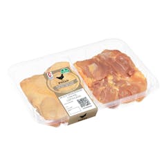 Muslos deshuesados con piel de pollo certificado alimentado con un 50% de maíz