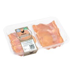 Contramuslos deshuesados y sin piel de pollo certificado alimentado con un 50% de maíz