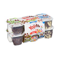 Yogur azucarado YogoMix Hacendado variado de copos maíz, bolitas y disquitos chocolateados