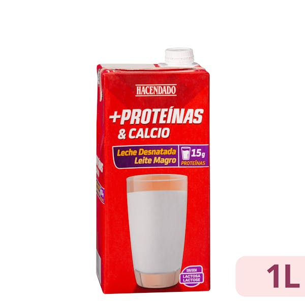 Leche desnatada +Proteínas & calcio Hacendado