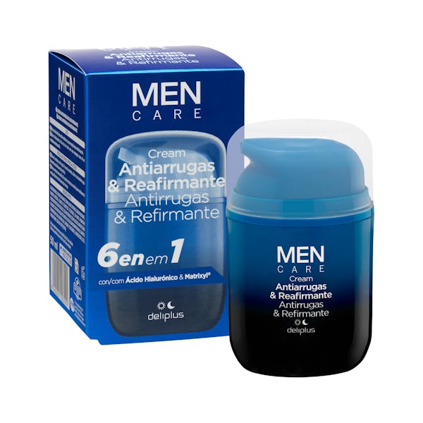 Crema facial Antiarrugas y Reafirmante Men care Deliplus ácido hialurónico y matrixyl