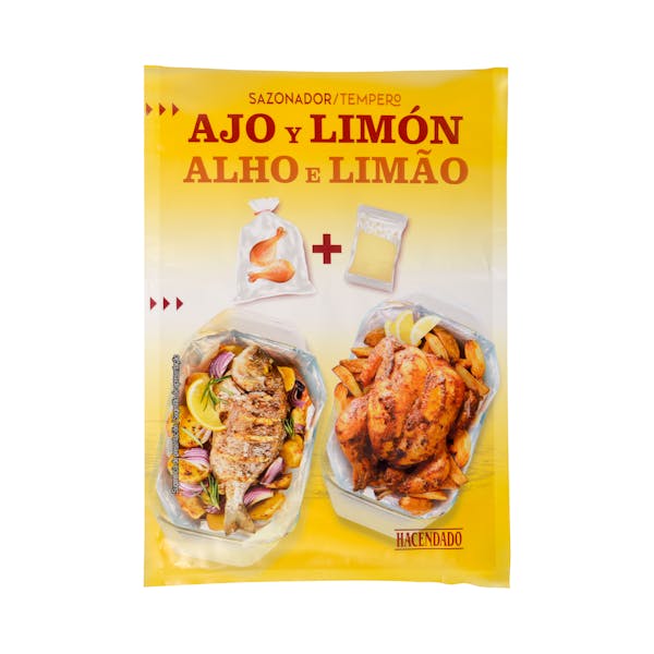 Sazonador ajo y limón Hacendado para carne y pescado