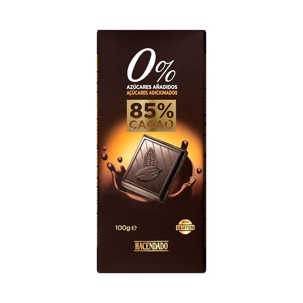 Chocolate negro 85% cacao extrafino y edulcorante Hacendado 0% azúcares añadidos