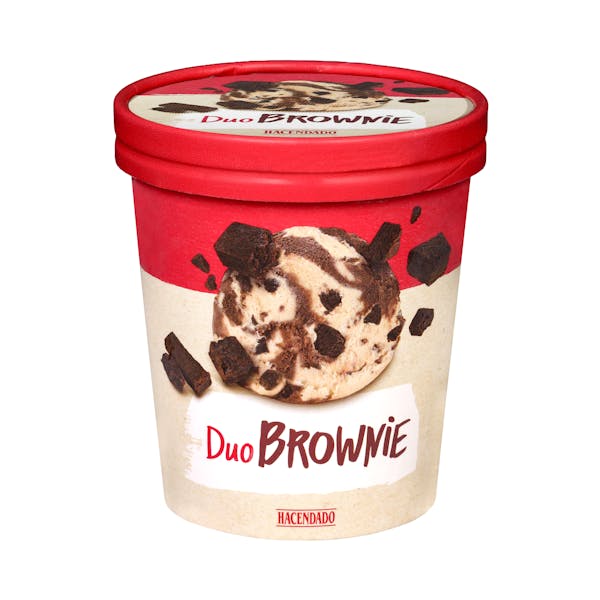 Helado duo brownie Hacendado sabor vainilla con trozos de bizcocho