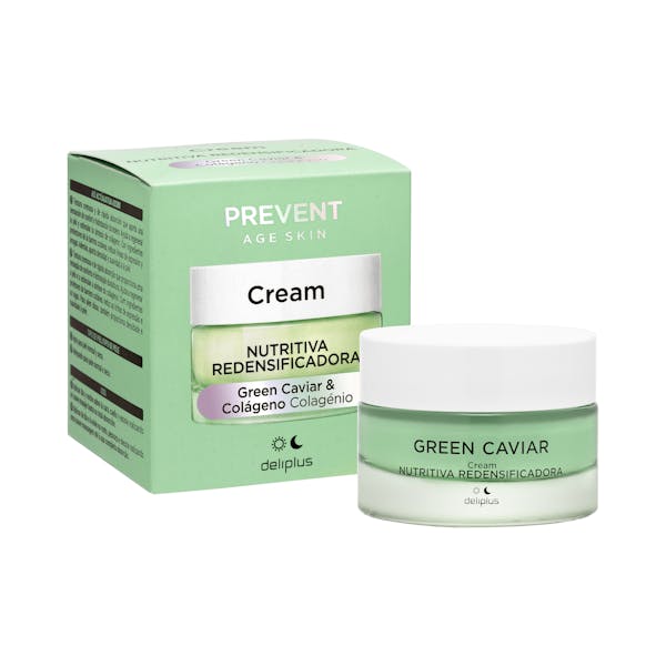 Crema facial nutritiva redensificadora Prevent Age Skin Deliplus Green Caviar y colágeno