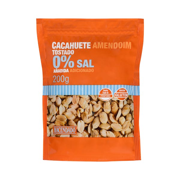 Cacahuete tostado Hacendado 0% sal añadida pelado