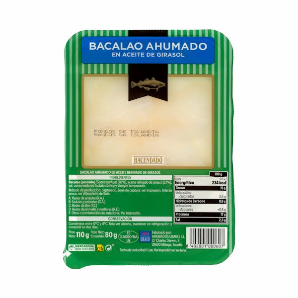 Bacalao ahumado Hacendado en aceite de girasol