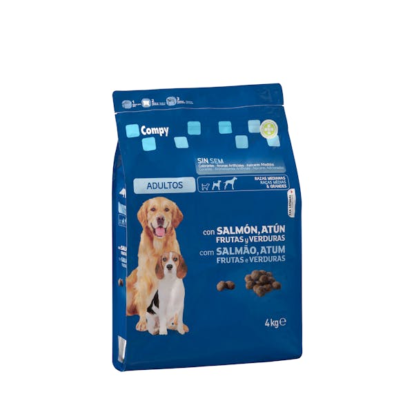 Comida perro adulto Compy con salmón, atún, frutas y verduras
