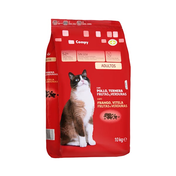 Comida gato adulto Compy con pollo, ternera, frutas y verduras