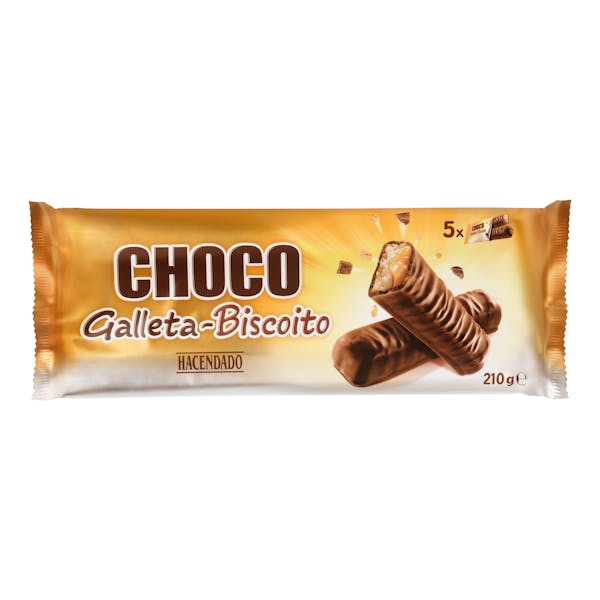 Barritas de galleta y caramelo Hacendado bañadas de chocolate con leche