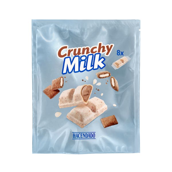 Barritas crujientes Crunchy Milk Hacendado con relleno de cereales y chocolate con leche