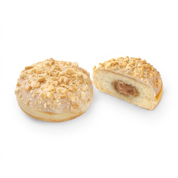 Berlina con cobertura blanca y trozos de galleta rellena de crema de galleta