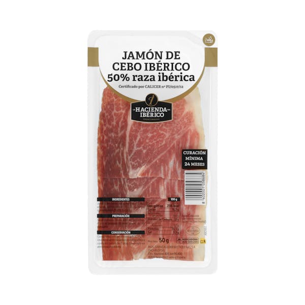 Jamón de cebo ibérico 50% raza ibérica La Hacienda del Ibérico lonchas