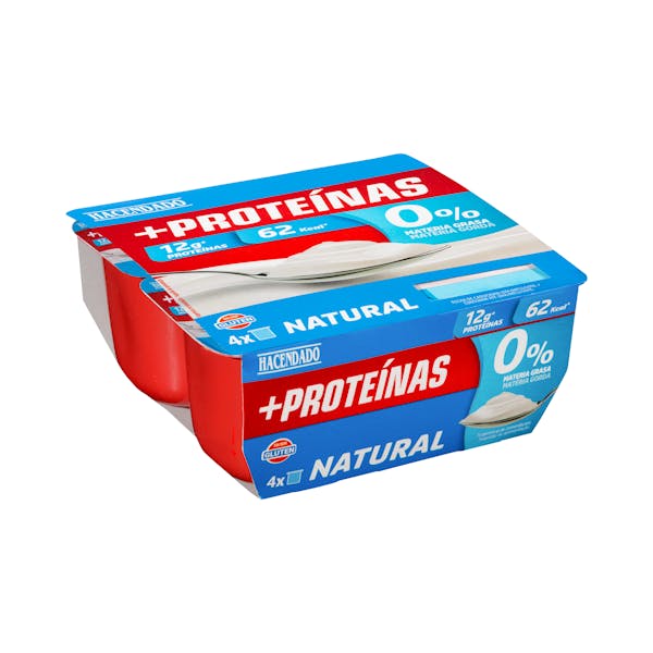 Postre lácteo natural +Proteínas Hacendado 0% MG 12 g proteínas