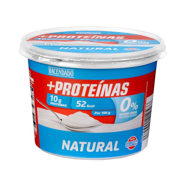 Postre lácteo natural +Proteínas Hacendado 0% MG 10 g proteínas