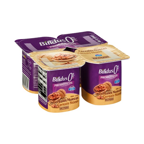 Bífidus con nueces y cereales probióticos Hacendado 0% MG