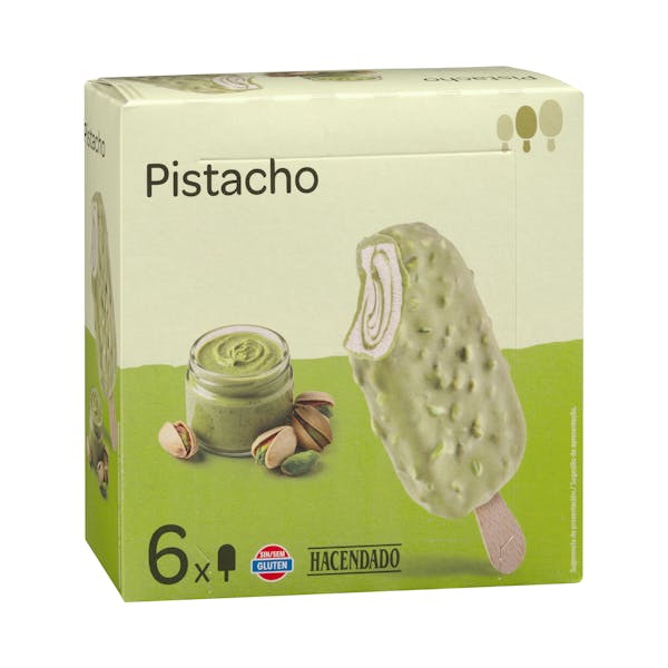 Helado bombón pistacho Hacendado sabor almendra con salsa de pistacho