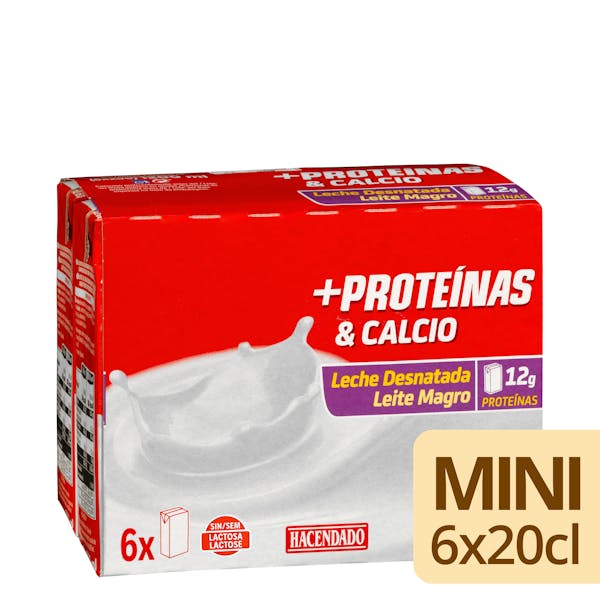 Leche desnatada +Proteínas & calcio Hacendado