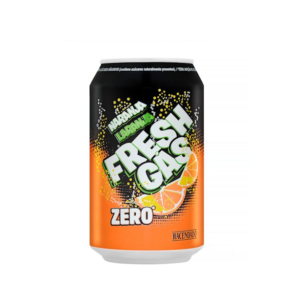 Refresco de naranja Hacendado zero azúcar fresh gas