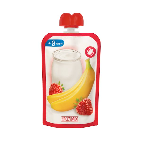 Bolsita postre lácteo fresa y plátano Hacendado +8 meses