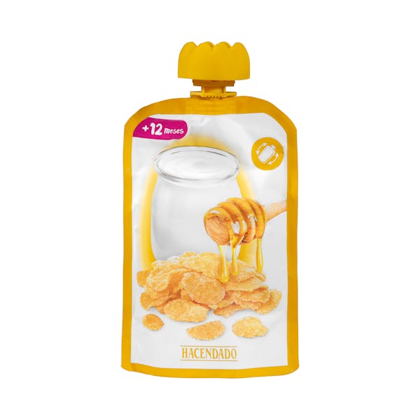 Bolsita postre lácteo cereales y miel Hacendado +12 meses