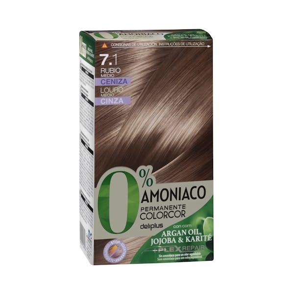 Coloración permanente 0% amoníaco 7.1 rubio medio ceniza Colorcor