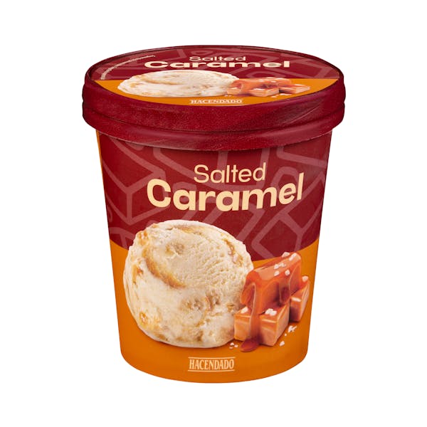 Helado salted caramel Hacendado con salsa de caramelo salado