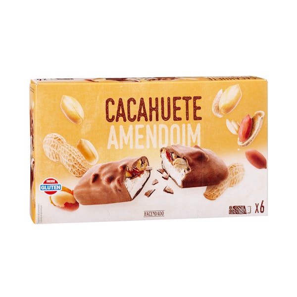 Helado barrita sabor cacahuete Hacendado con salsa de caramelo salado