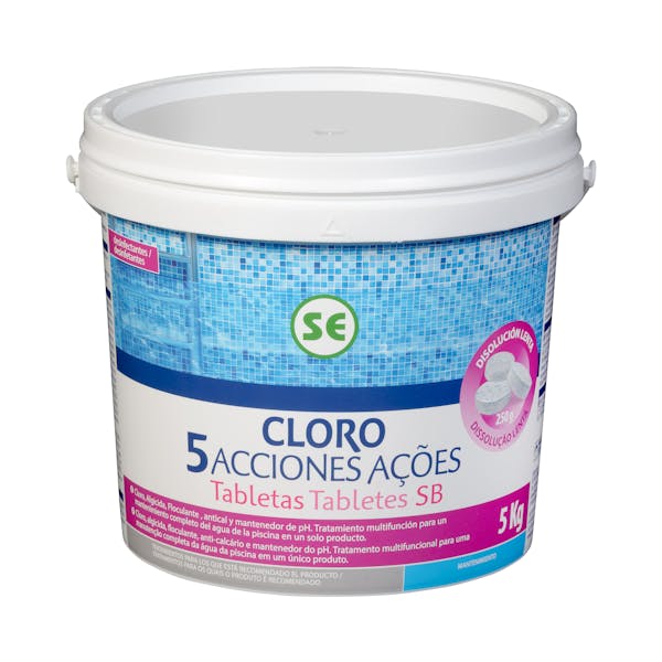 Cloro 5 acciones disolución lenta tabletas para piscina