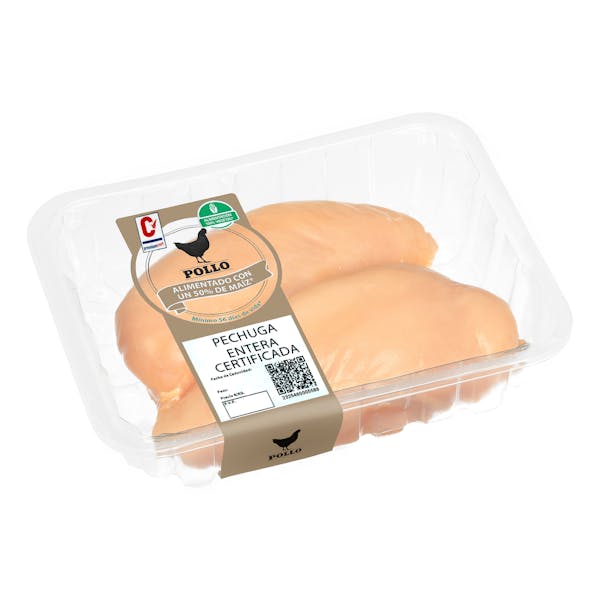 Pechugas enteras de pollo certificado alimentado con un 50% de maíz