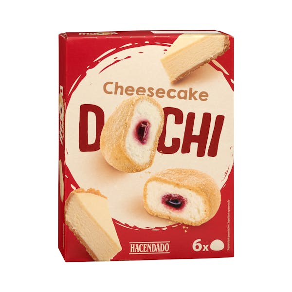 Helado Dochi cheesecake Hacendado con salsa de frambuesa