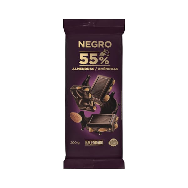 Chocolate negro 55% cacao Hacendado con almendras
