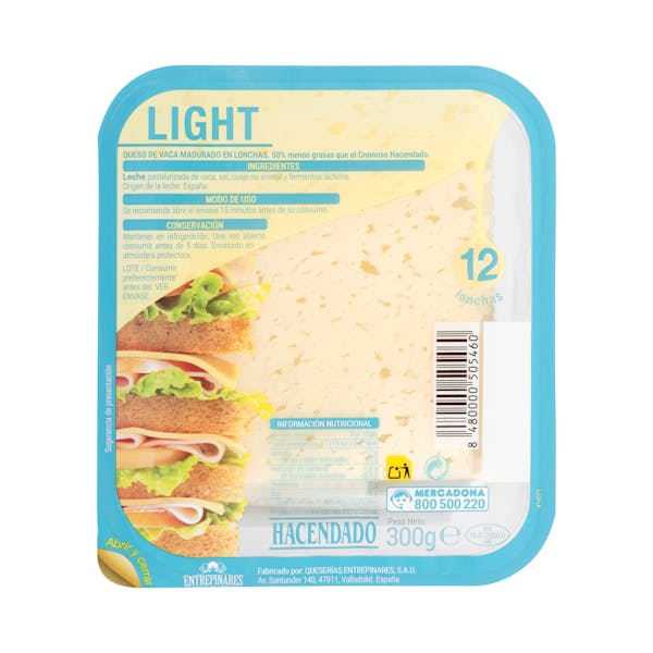 Queso lonchas cremoso light de vaca Hacendado