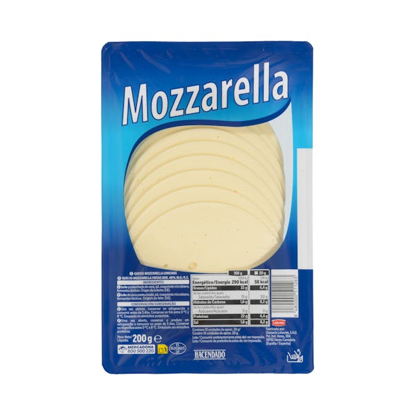 Queso lonchas mozzarella de vaca Hacendado