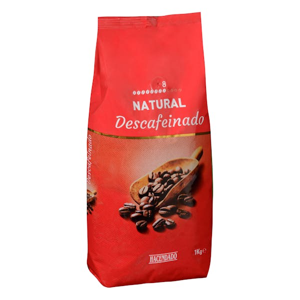 Café en grano Hacendado descafeinado