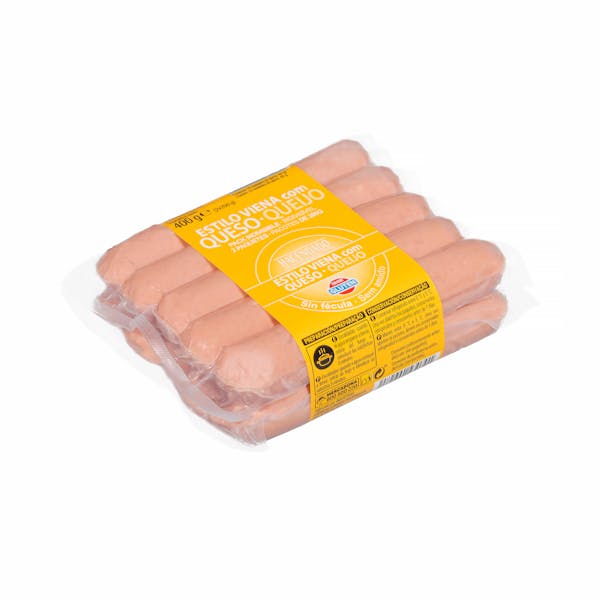 Salchichas cocidas estilo Viena con queso Hacendado de pollo y cerdo sabor ahumado