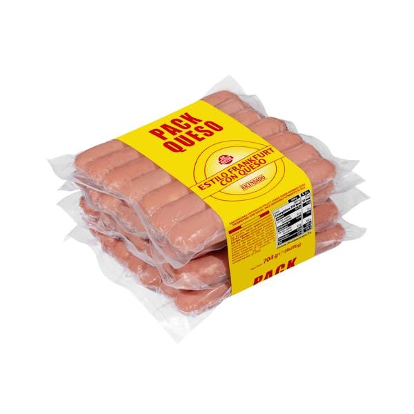 Salchichas cocidas estilo Frankfurt con queso Hacendado de pollo y cerdo sabor ahumado