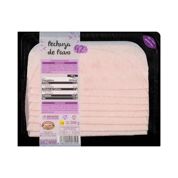 Pechuga 92% pavo Hacendado lonchas