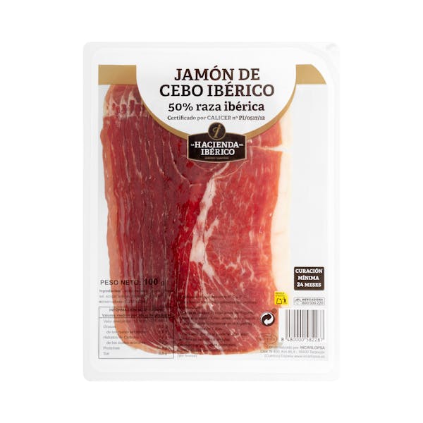 Jamón de cebo ibérico 50% raza ibérica La Hacienda del Ibérico lonchas