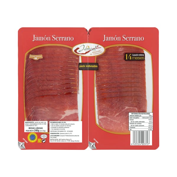Jamón serrano Jamcal medias lonchas