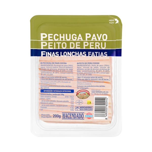 Pechuga de pavo Hacendado finas lonchas