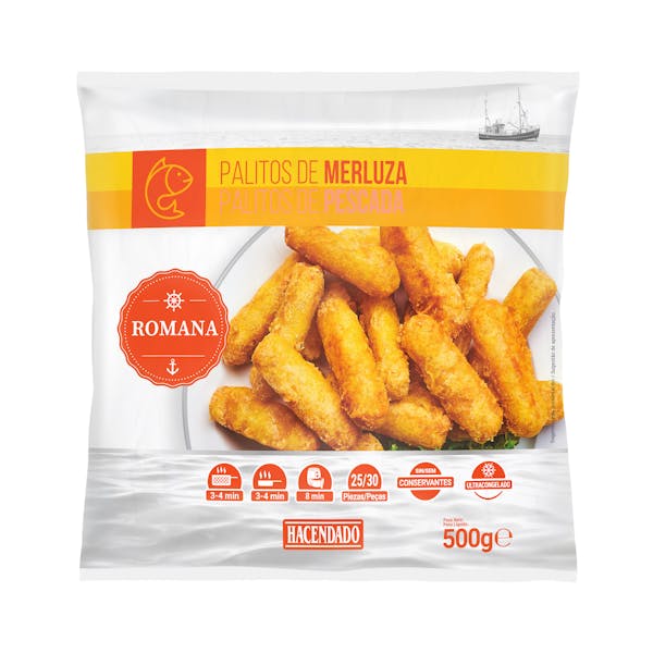 Palitos de merluza a la romana Hacendado ultracongelados
