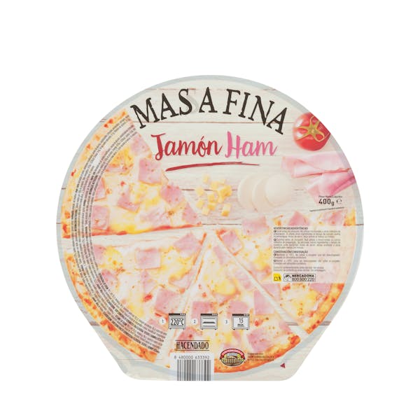 Pizza masa fina jamón Hacendado ultracongelada