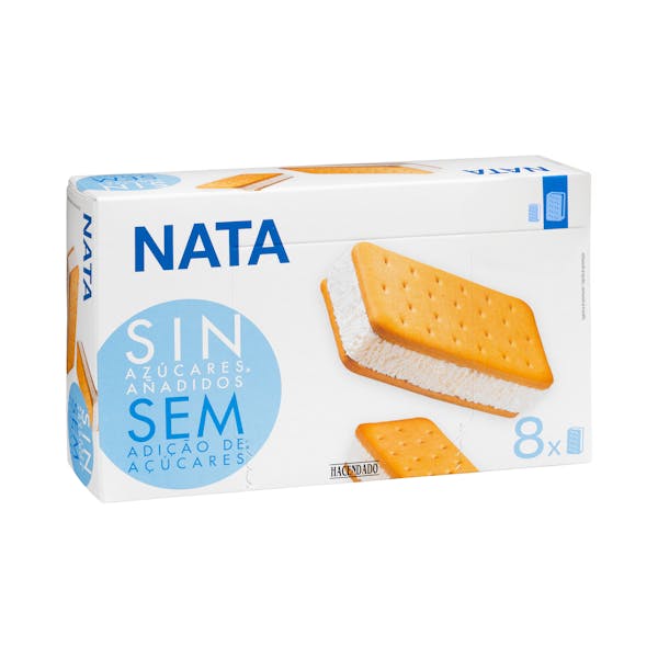 Helado sándwich sabor nata Hacendado sin azúcares añadidos