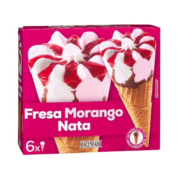 Helado cucurucho sabor fresa nata Hacendado
