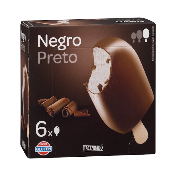 Helado bombón negro sabor nata Hacendado