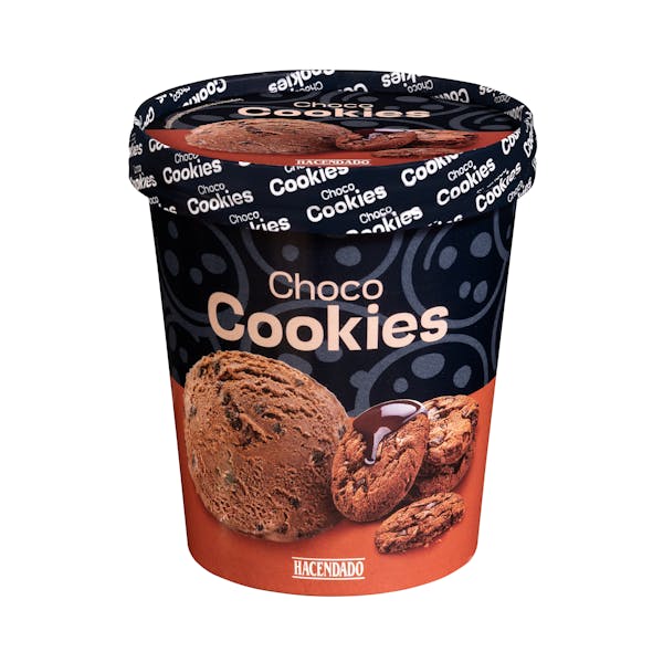 Helado choco cookies Hacendado con sirope y galletas de chocolate