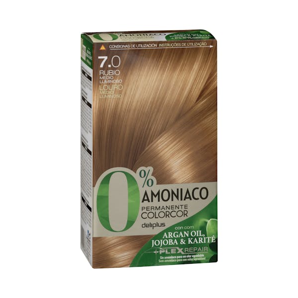 Coloración permanente 0% amoníaco 7.0 rubio medio luminoso Colorcor
